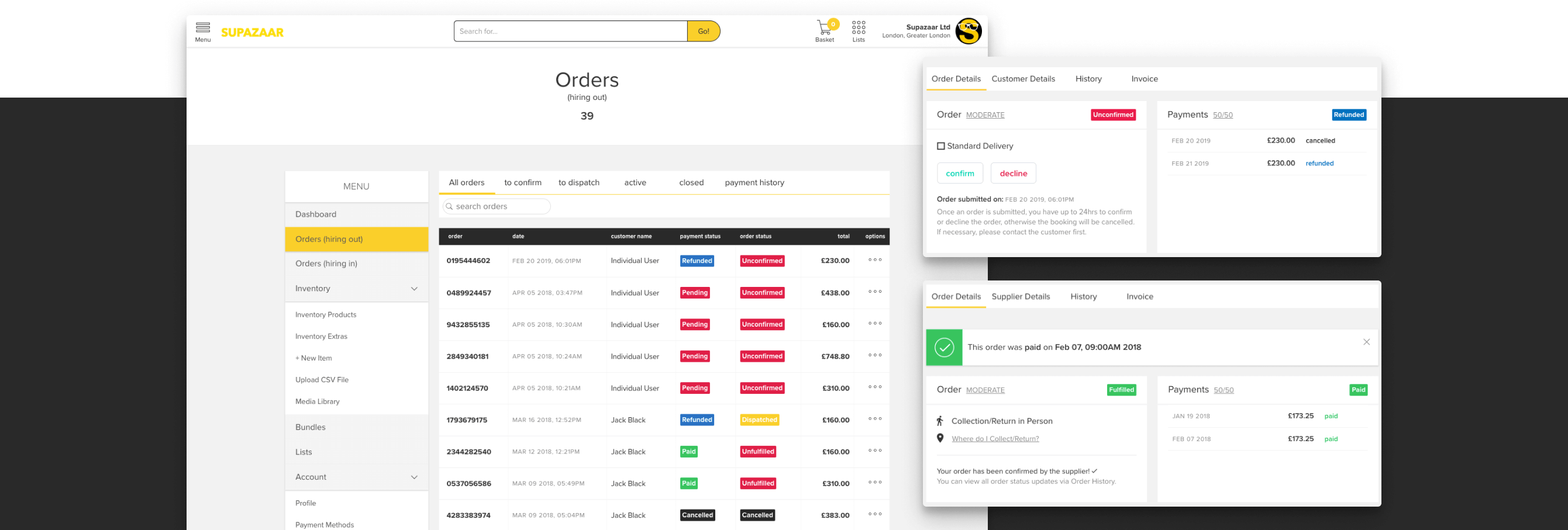 Orders dashboard